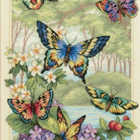 Butterfly Forest Cross Stitch Pattern PDF Digital Pattern Modern Decor Wild Flowers Pattern Bouquet Embroidery Needlepoint Chart Download