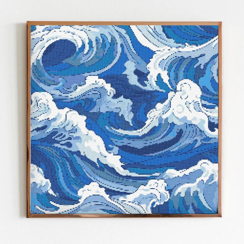 Ocean Waves A Repeating Cross Stitch Sewing Modern Embroidery Pattern Instant DMC Download Bunch of Flowers Beginner Blue Sea