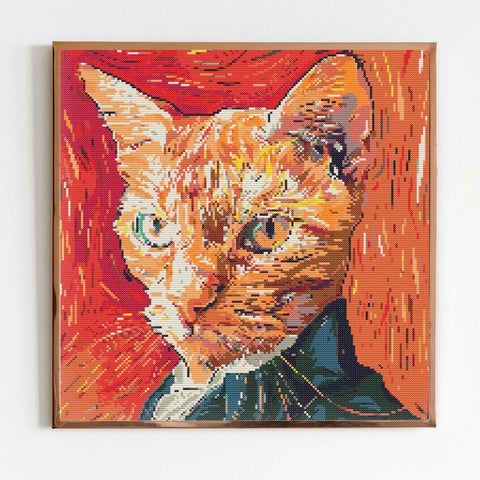 Self Portrait Cat Cross Stitch Sewing Modern Embroidery Pattern Instant DMC Download Funny Snarky Cute Beginner Van Gogh Edvard Monk Kitten