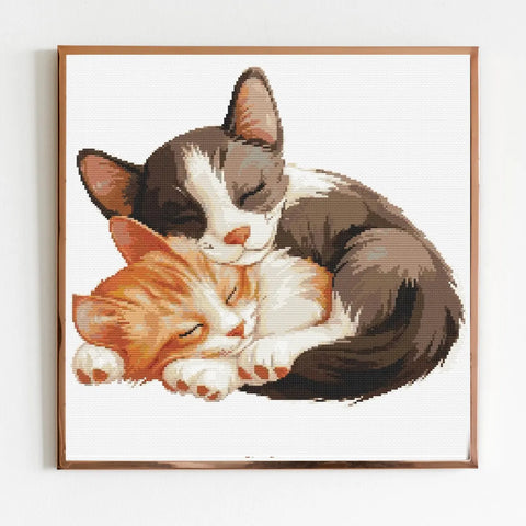 Cats Cuddling Cross Stitch Sewing Modern Embroidery Pattern Instant DMC Download Funny Snarky Cute Van Gogh Kitten Ying Yang Ginger Black