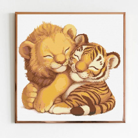 Tiger and Lion Cub Cute Cross Stitch Sewing Modern Embroidery Pattern Instant DMC Download Funny Snarky Cute Kitten Ying Yang Dog Puppy