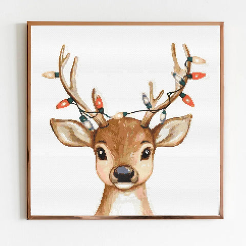 Reindeer Cross Stitch Sewing Embroidery Pattern Wildlife Gift Cute Nursery Artwork Art Scandi Animal Wild Young Baby Bambi Christmas