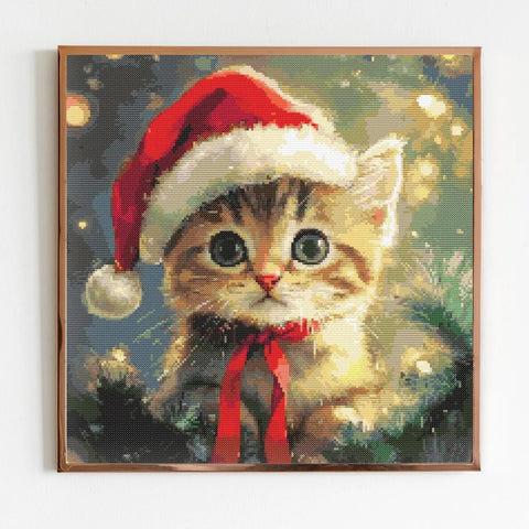 Christmas Kitten Cross Stitch Sewing Embroidery Pattern X-Stitch Flowers Cottagecore Cute Cat Lover Kitty Cat Kitten Gift Present