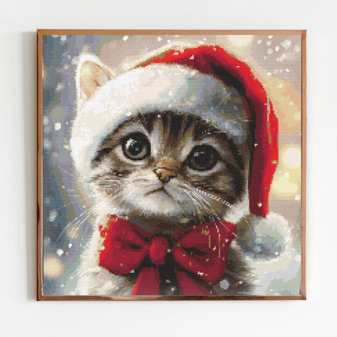 Christmas Kitten Cross Stitch Sewing Embroidery Pattern X-Stitch Flowers Cottagecore Cute Cat Lover Kitty Cat Kitten Gift Present
