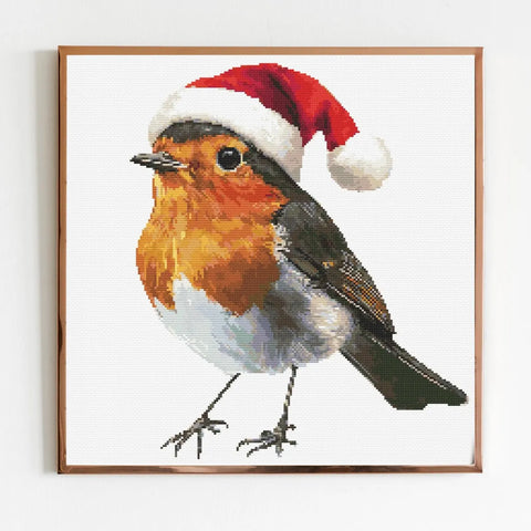 Christmas Robin A Cross Stitch Sewing Embroidery Pattern Instant DMC Bird Farmyard Woodland Garden Birds Red Christmas Cardinal Nursery Gift