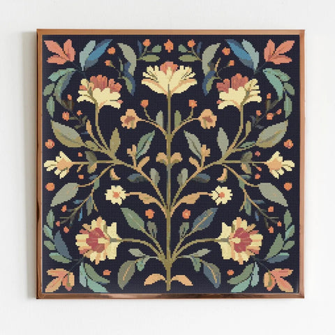 Floral Mid Century Cross Stitch Sewing Modern Embroidery Pattern DMC Classic Artwork Art Needlework Embroidery Botanical Cottagecore Medium