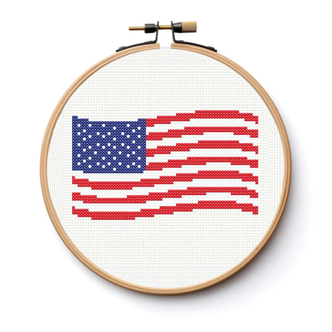 Small American Flag Cross Stitch Sewing Embroidery Pattern Classic Art Needlework Embroidery Cottagecore 4th July Patriot Veterans Day