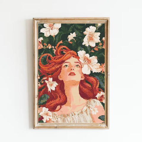 William Morris Style Botanical Portrait Cross Stitch Sewing Modern Embroidery Pattern Artwork Art Needlework Embroidery Cottagecore Artwork