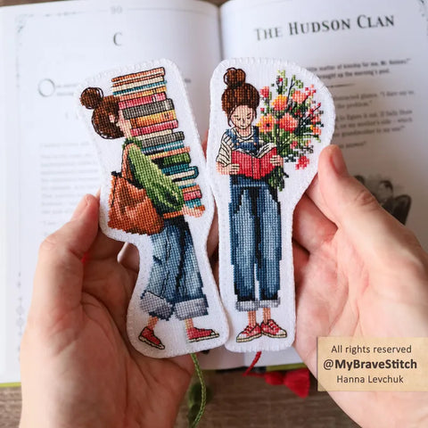 Set of Two Book Lover Bookmark Cross Stitch Pattern, PDF Download