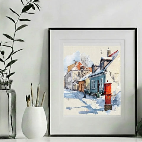 Snowy Town Cross Stitch Pattern PDF Instant Download